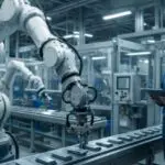 un homme contrôle l’automatisation des lignes de production dans son industrie