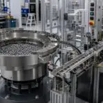 Cahier des charges bol vibrant : exemple de bol vibrant industriel dans une ligne de production automatisée.